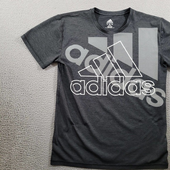 Adidas Shirt Boys Extra Large Gray Logo Graphic Print Tee Sportswear Normcore - Picture 4 of 10